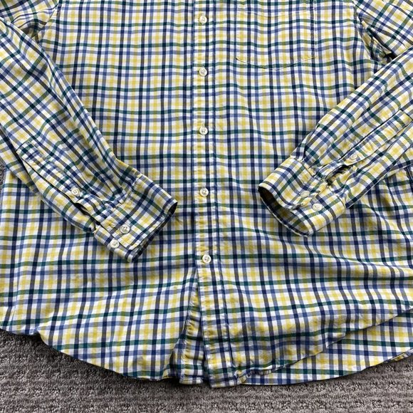 Eddie Bauer Shirt Men Large L Yellow White Blue Checkered Button Down Relaxed - Picture 2 of 11